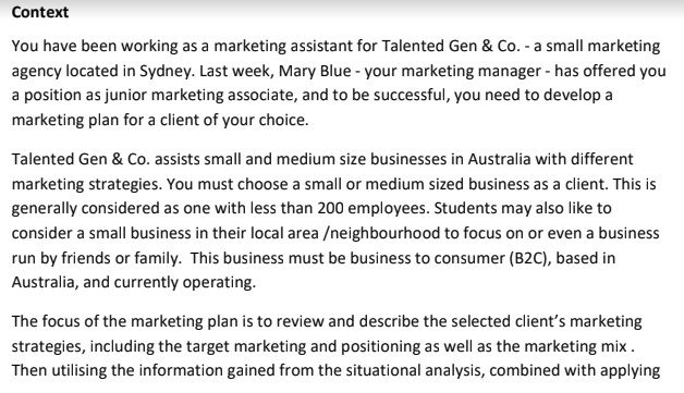 Marketing Fundamentals Assignment Context