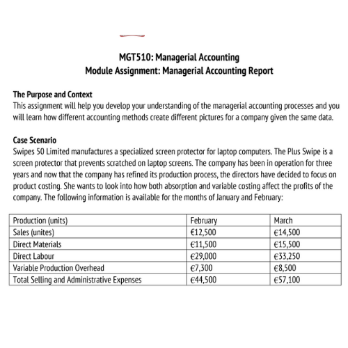 managerial accounting assignment sample 2