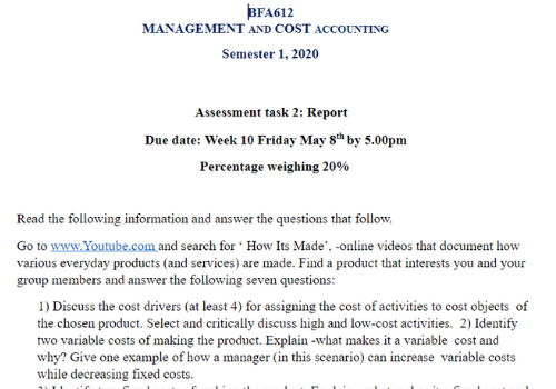 Cost accounting Assignment Sample